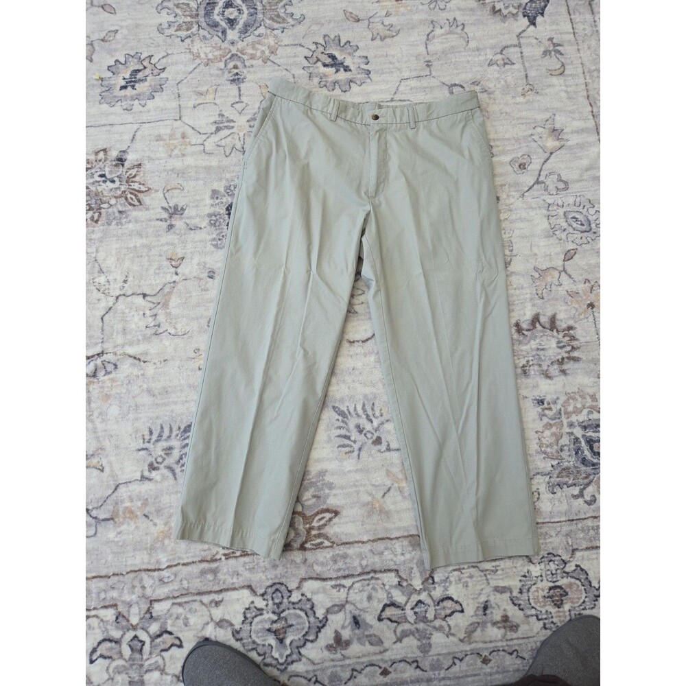 #414 Haggar Pants Men 38x29 Beige Chino Casual Zip Fly Polyester Cotton